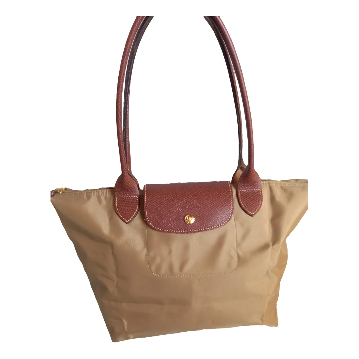 Pre-owned Longchamp Pliage Cloth Tote In Beige