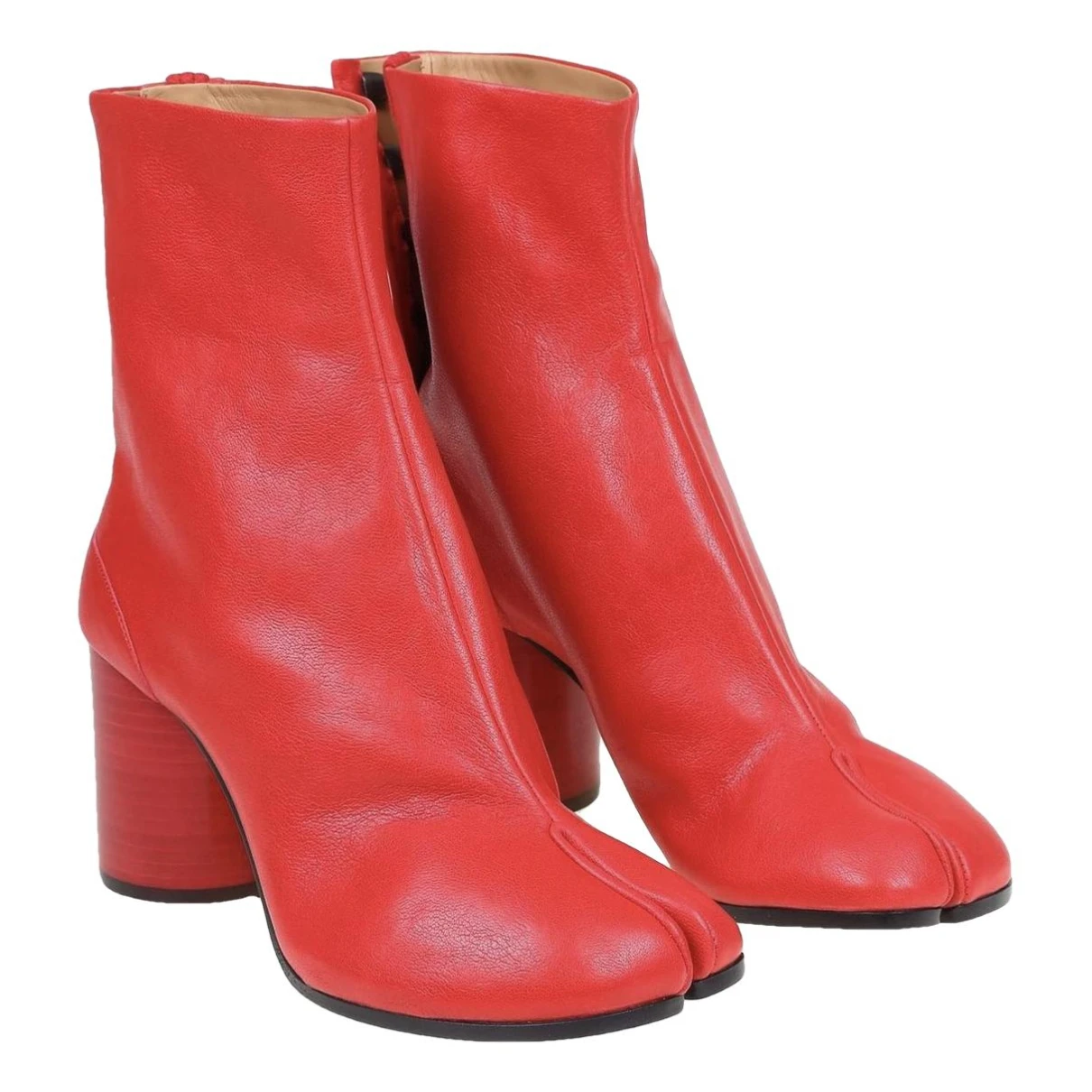 Pre-owned Maison Margiela Tabi Leather Ankle Boots In Red