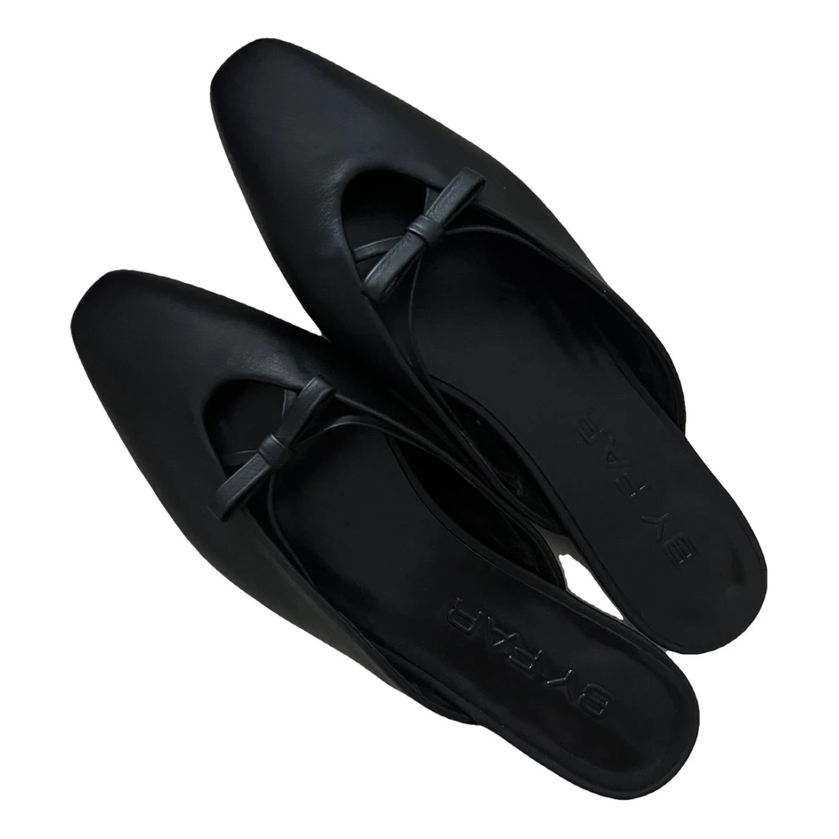 Pre-owned By Far Leather Ballet Flats In Black