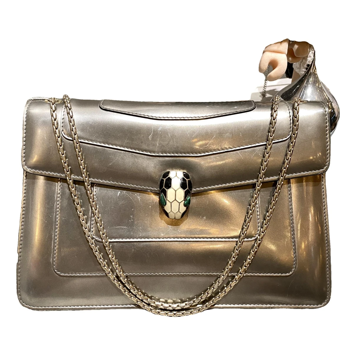 Pre-owned Bvlgari Serpenti Patent Leather Handbag In Silver