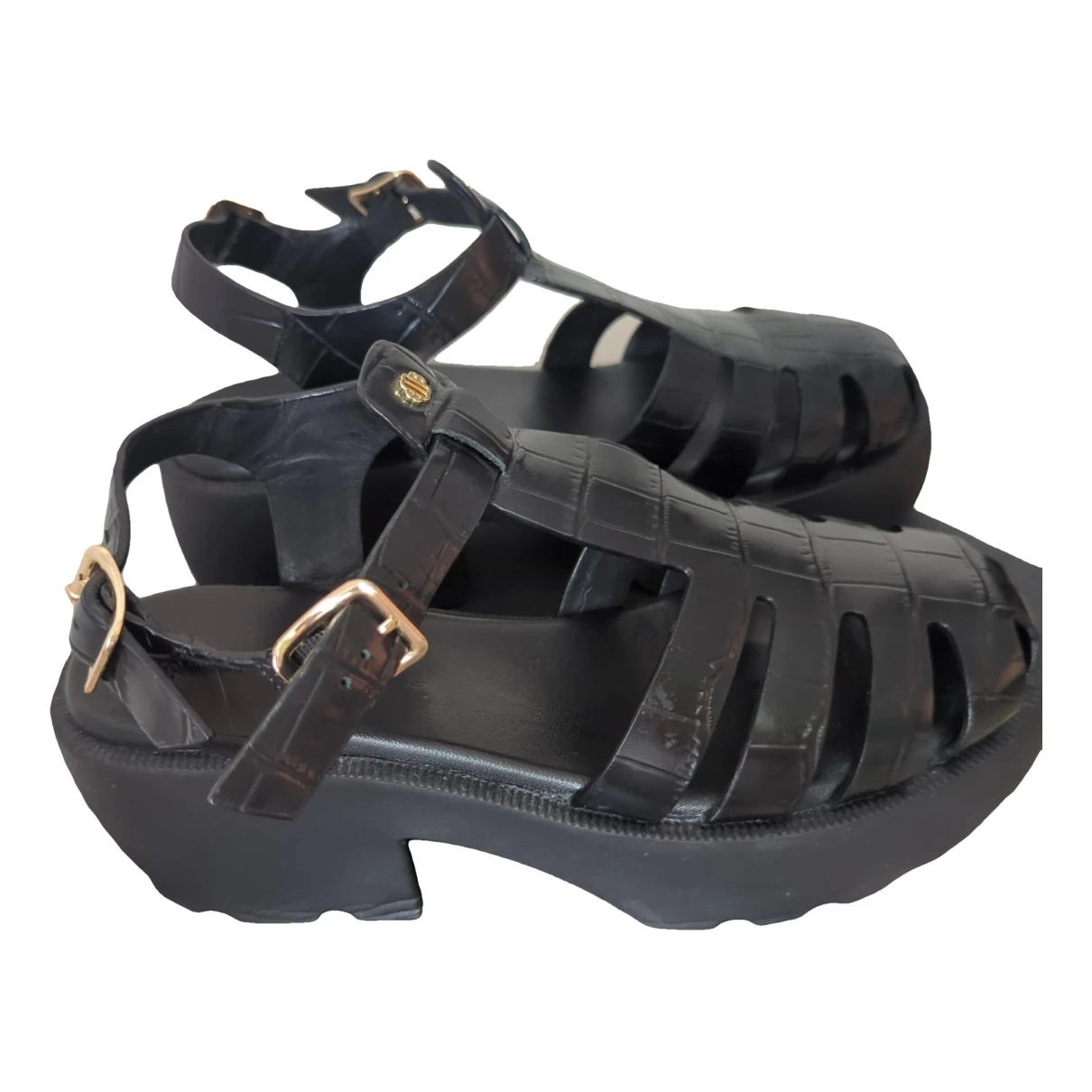 Pre-owned Maje Leather Sandal In Black
