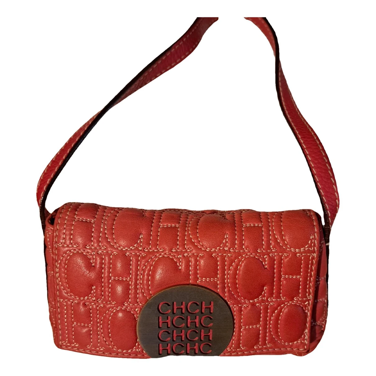 Pre-owned Carolina Herrera Vegan Leather Handbag In Red