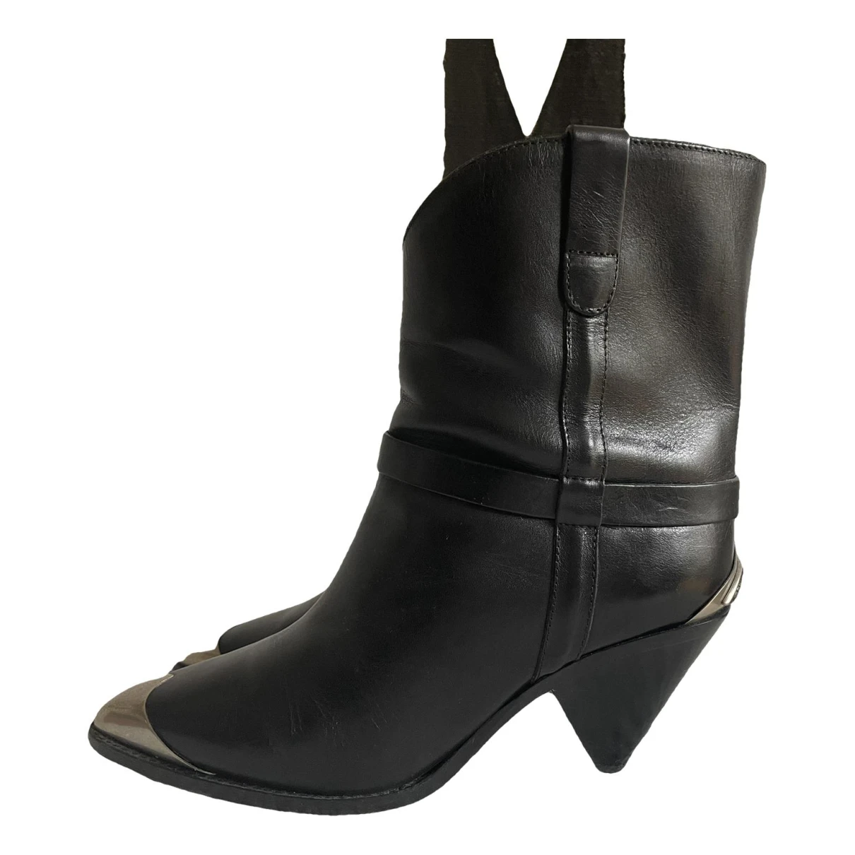 Pre-owned Isabel Marant Lamsy Leather Western Boots In Black