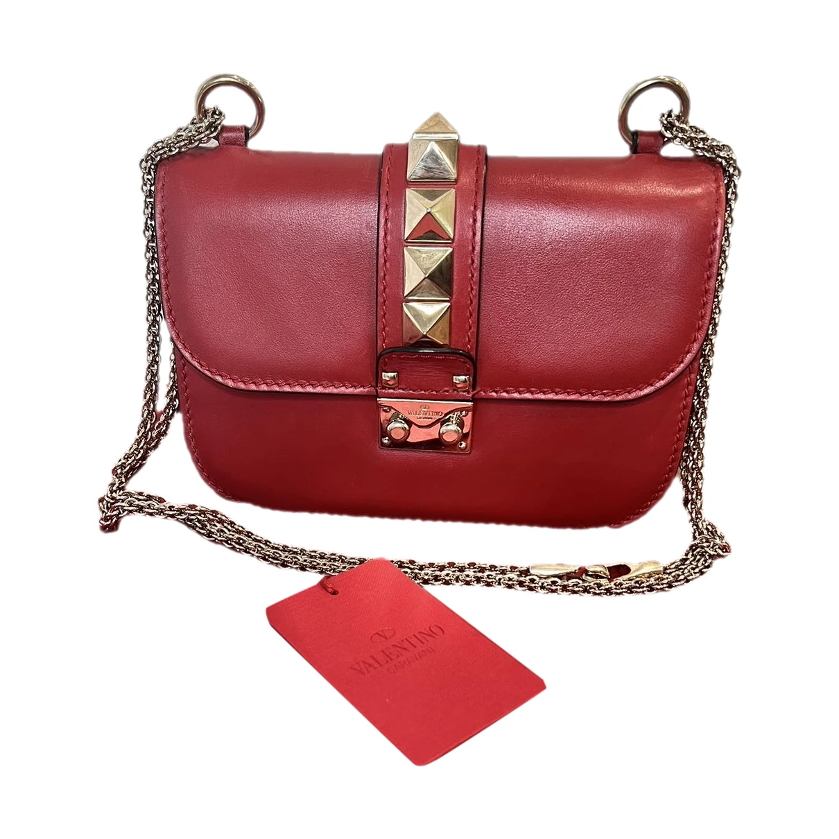 Pre-owned Valentino Garavani Glam Lock Leather Handbag In Red