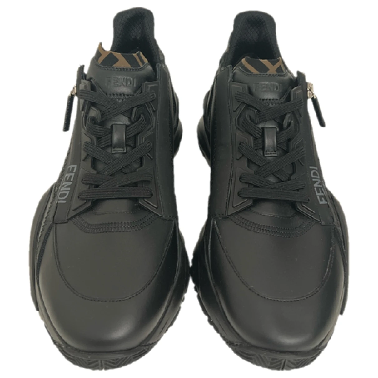 Pre-owned Fendi Leather Low Trainers In Black