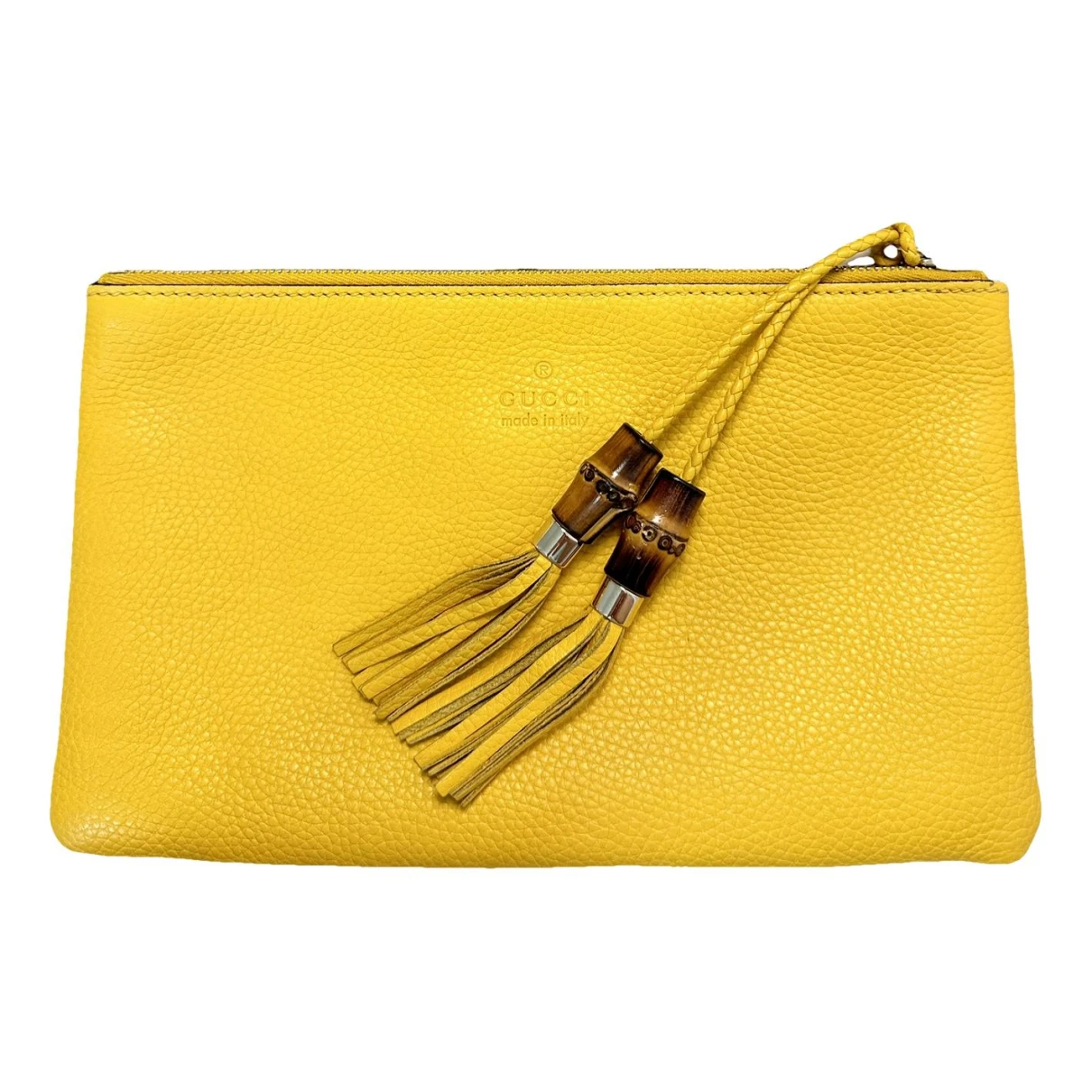 Pre-owned Gucci Bamboo Leather Clutch Bag In Yellow