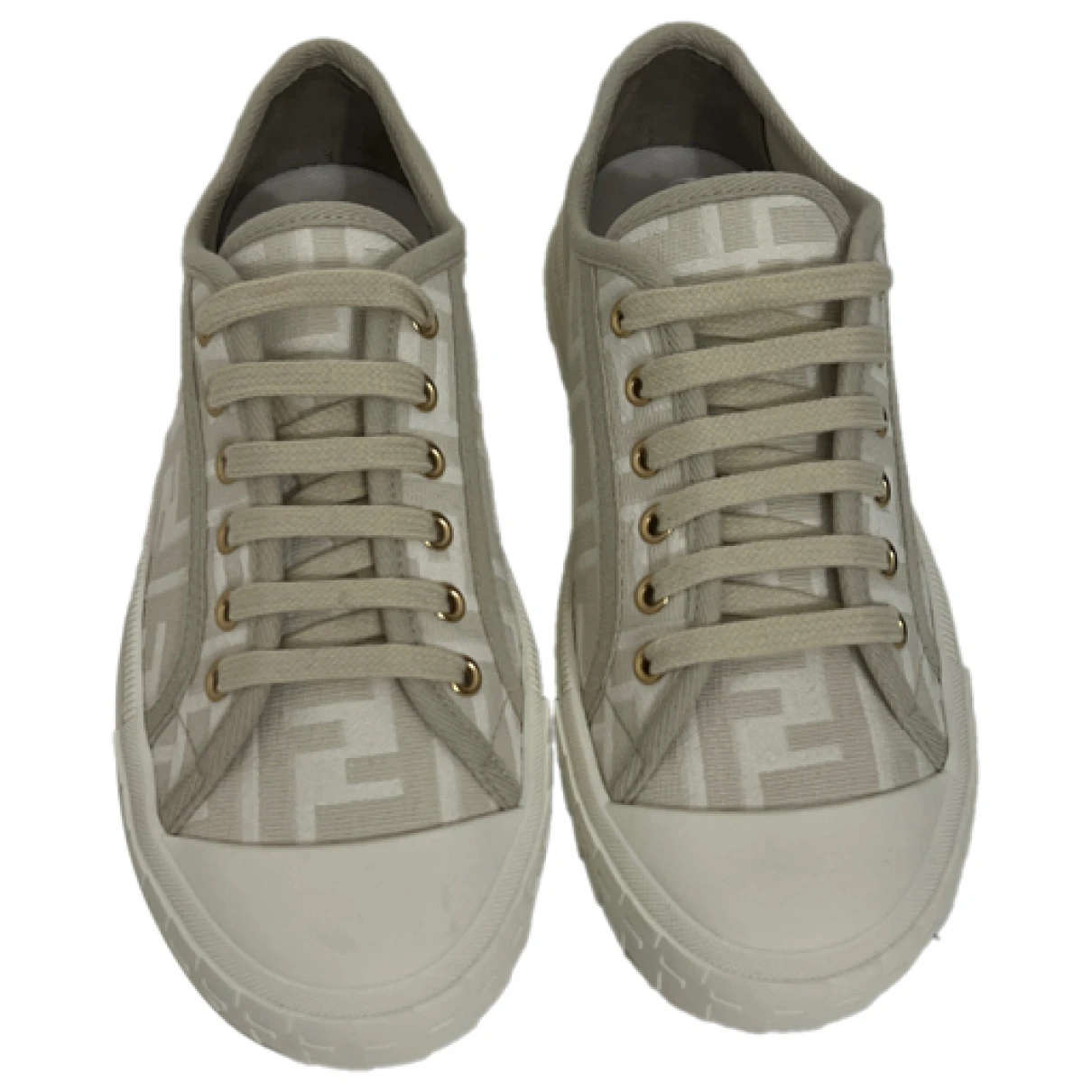 Pre-owned Fendi Domino Cloth Trainers In Beige