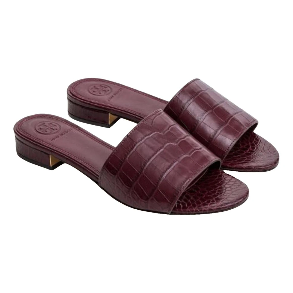 Pre-owned Tory Burch Leather Mules In Burgundy