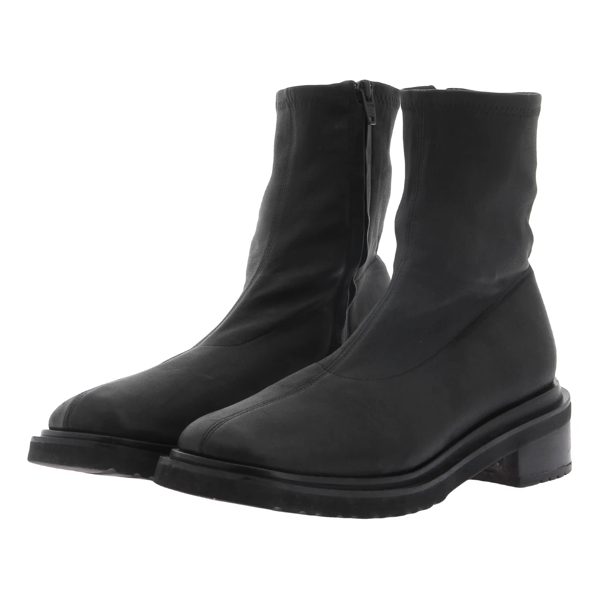 Pre-owned By Far Leather Ankle Boots In Black