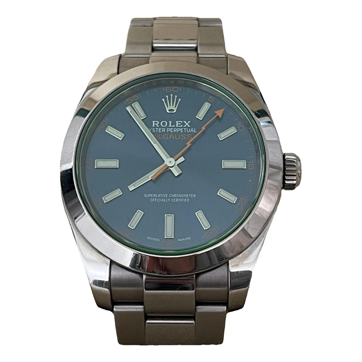 Pre-owned Rolex Milgauss Watch In Green