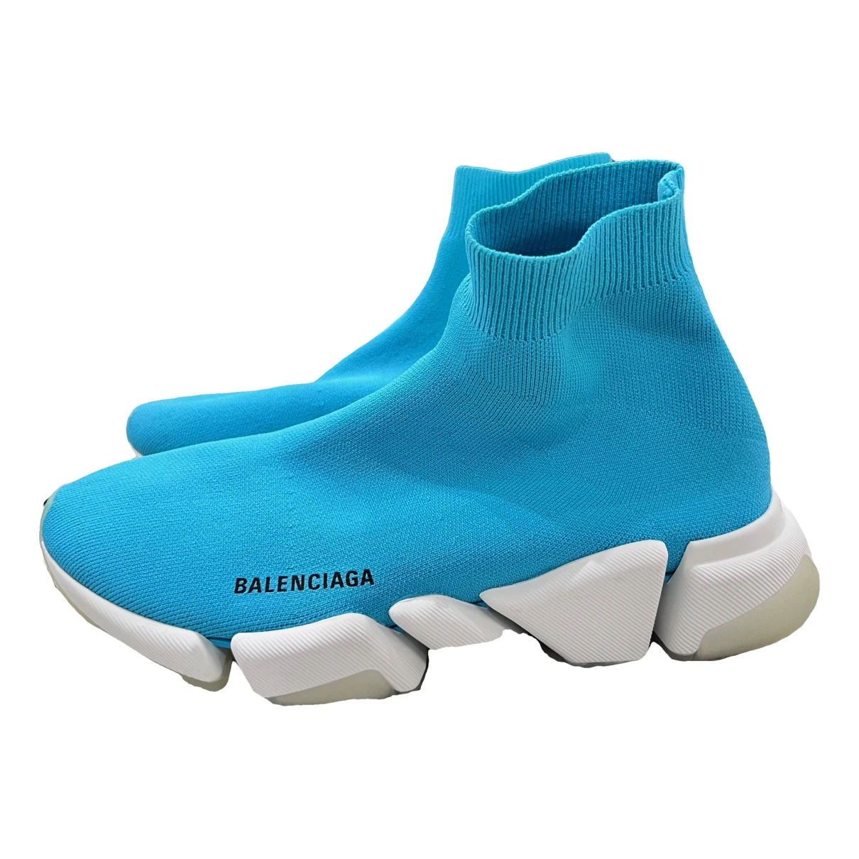 Pre-owned Balenciaga Speed Cloth High Trainers In Blue