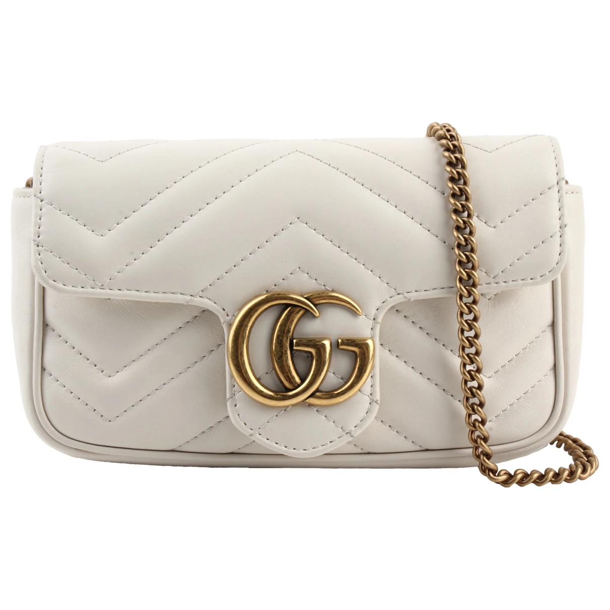 Pre-owned Gucci Gg Marmont Chain Leather Mini Bag In White