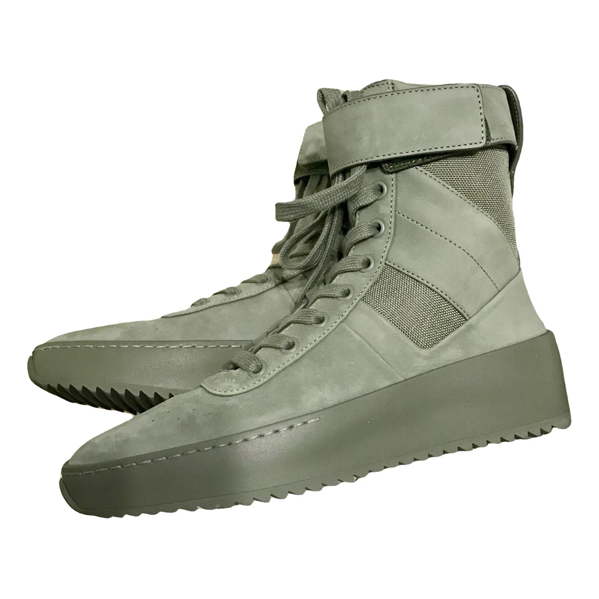 Pre-owned Fear Of God Leather Trainers In Green