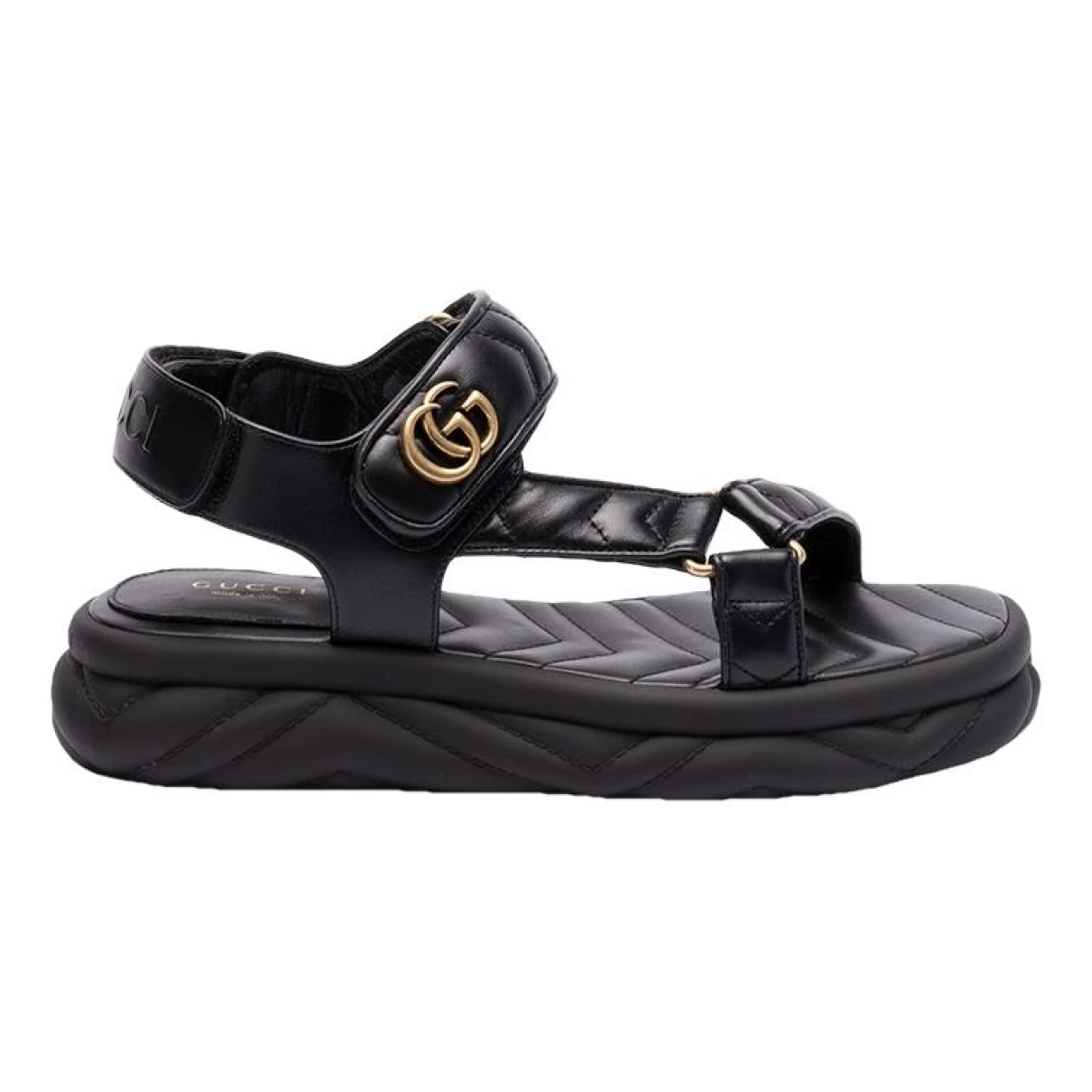 Pre-owned Gucci Marmont Leather Sandal In Black