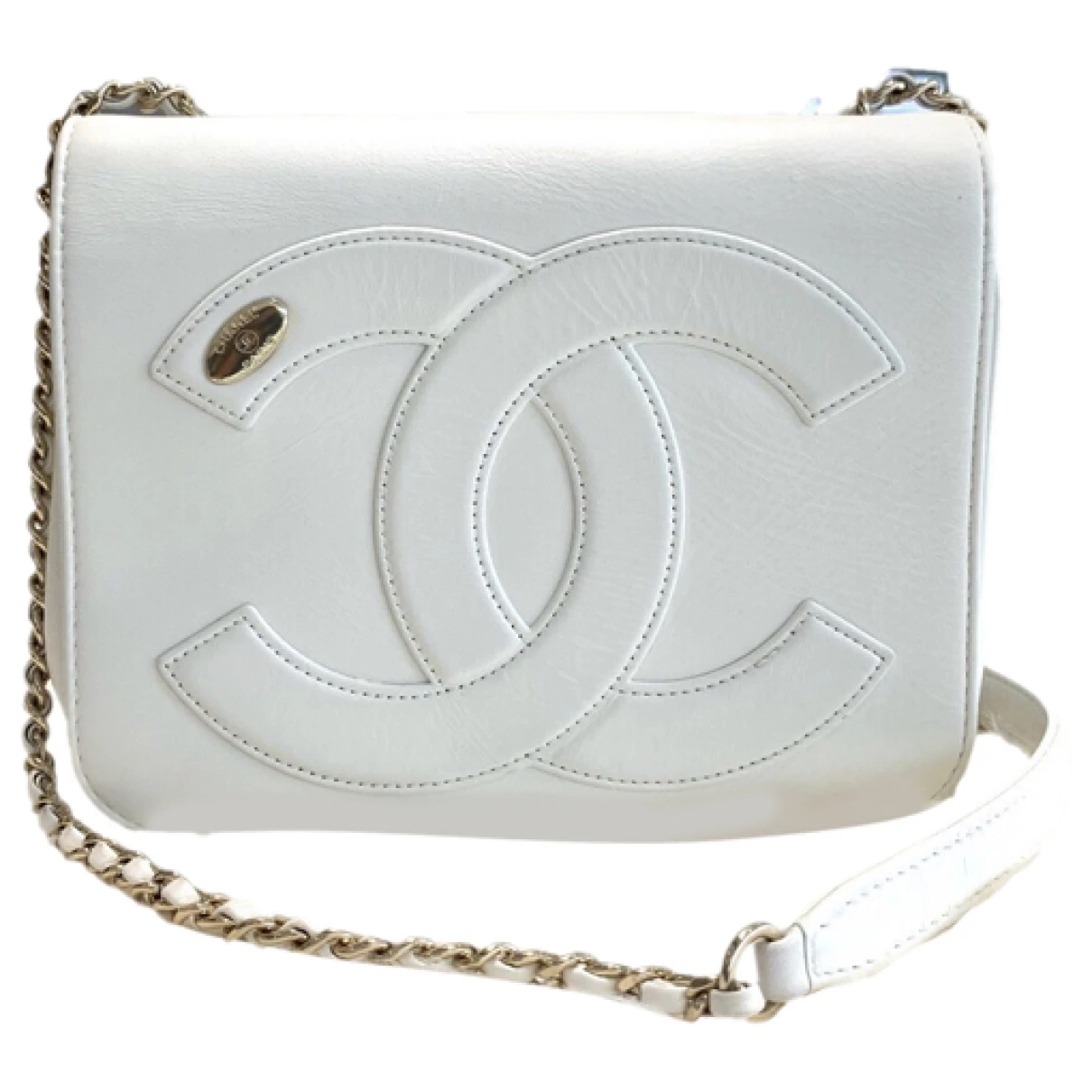 Pre-owned Chanel Wallet On Chain Double C Leather Crossbody Bag In White