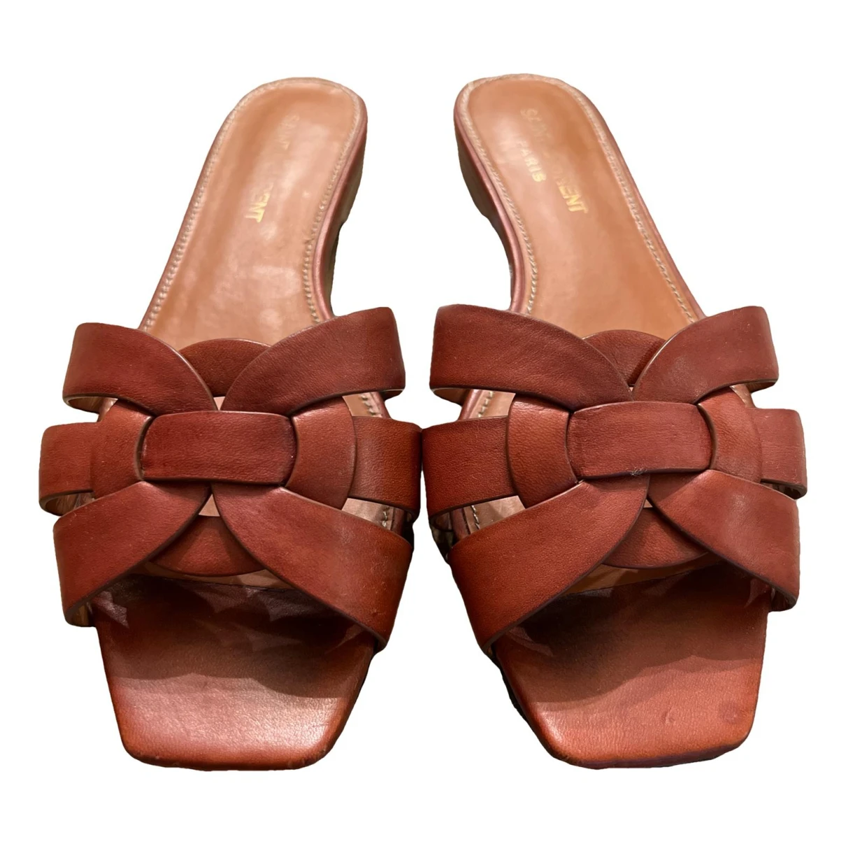 Pre-owned Saint Laurent Tribute Leather Sandal In Camel