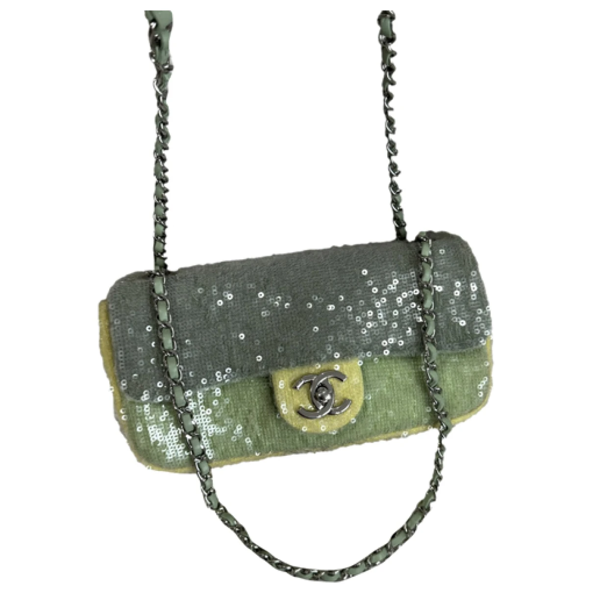 Pre-owned Chanel Timeless/classique Cloth Crossbody Bag In Green