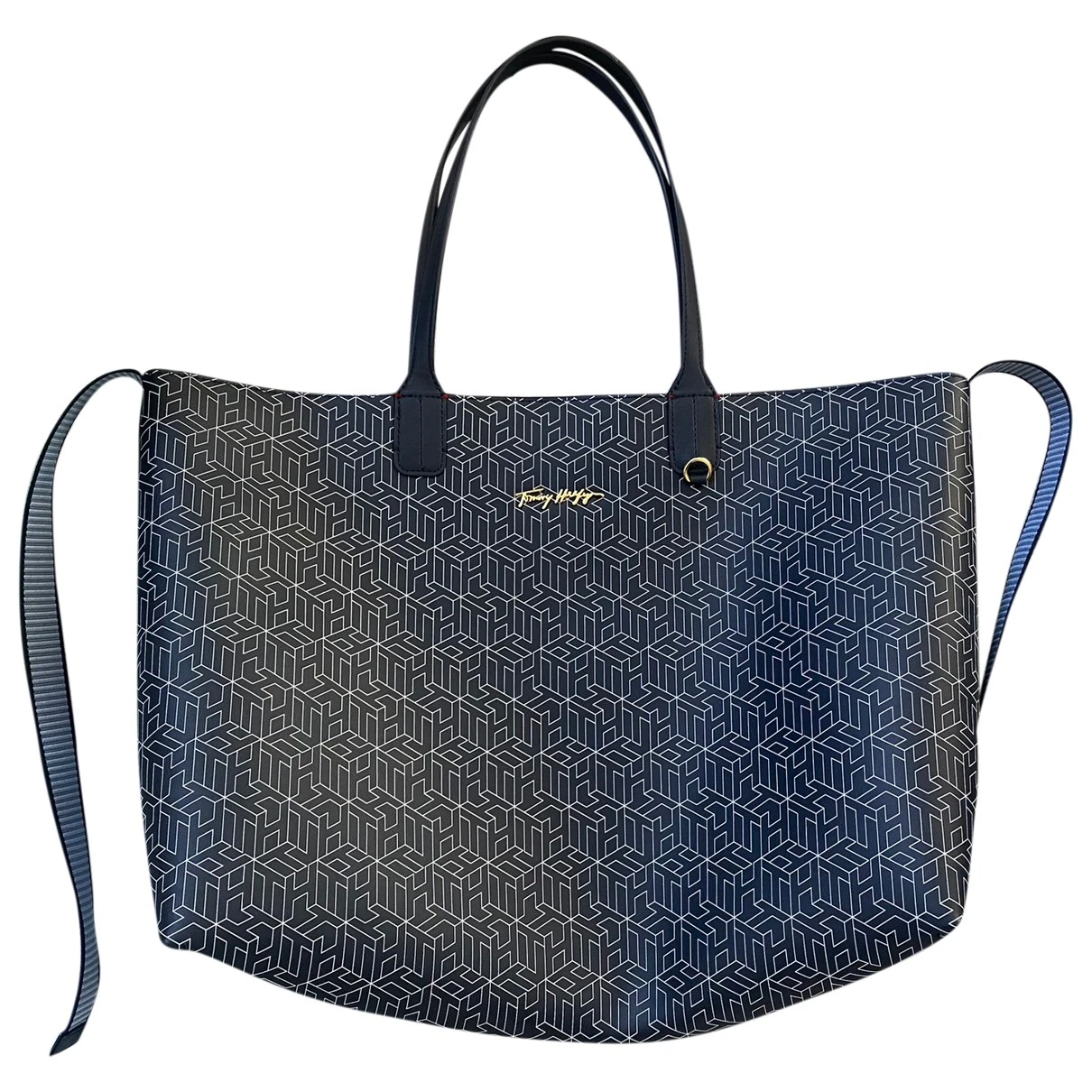 Pre-owned Tommy Hilfiger Leather Tote In Navy