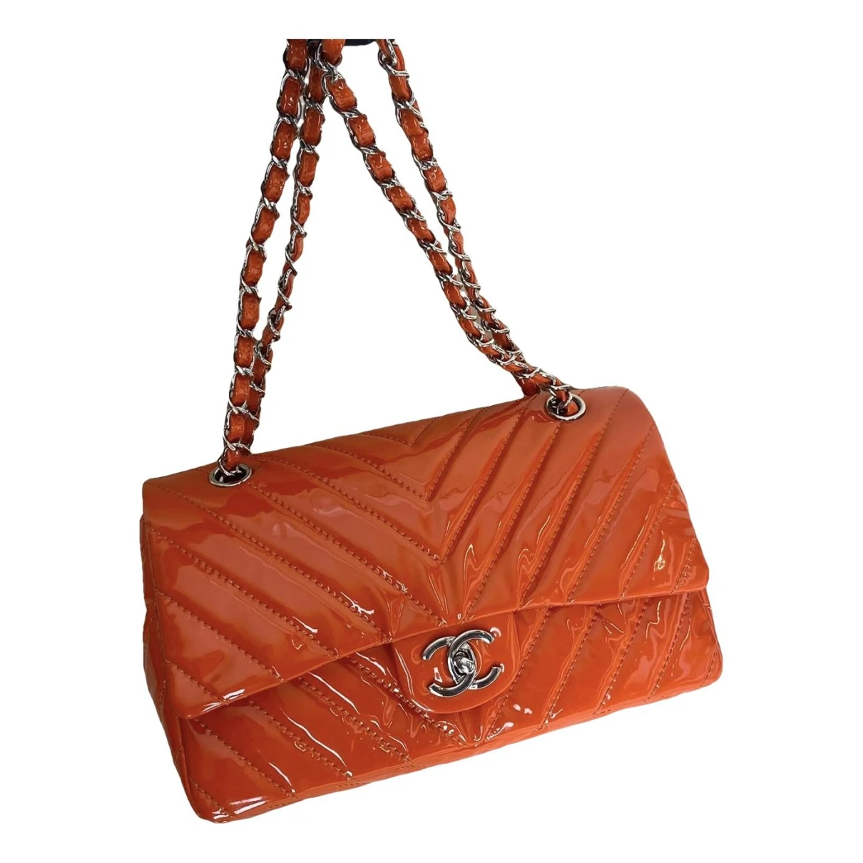 Pre-owned Chanel Timeless/classique Patent Leather Crossbody Bag In Orange