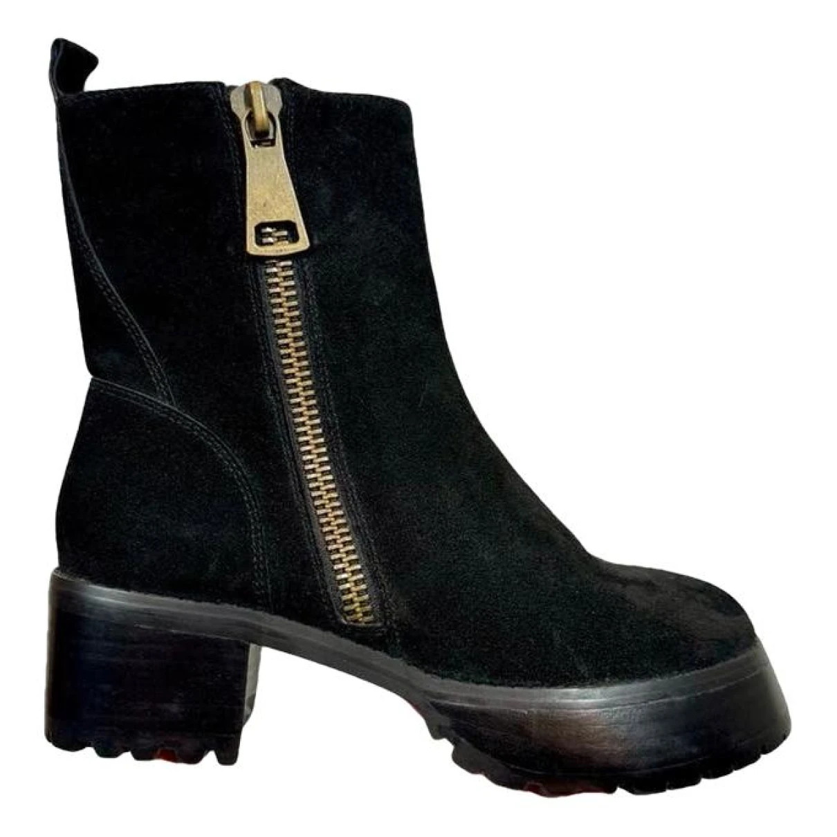 Pre-owned Intentionally Blank Biker Boots In Black