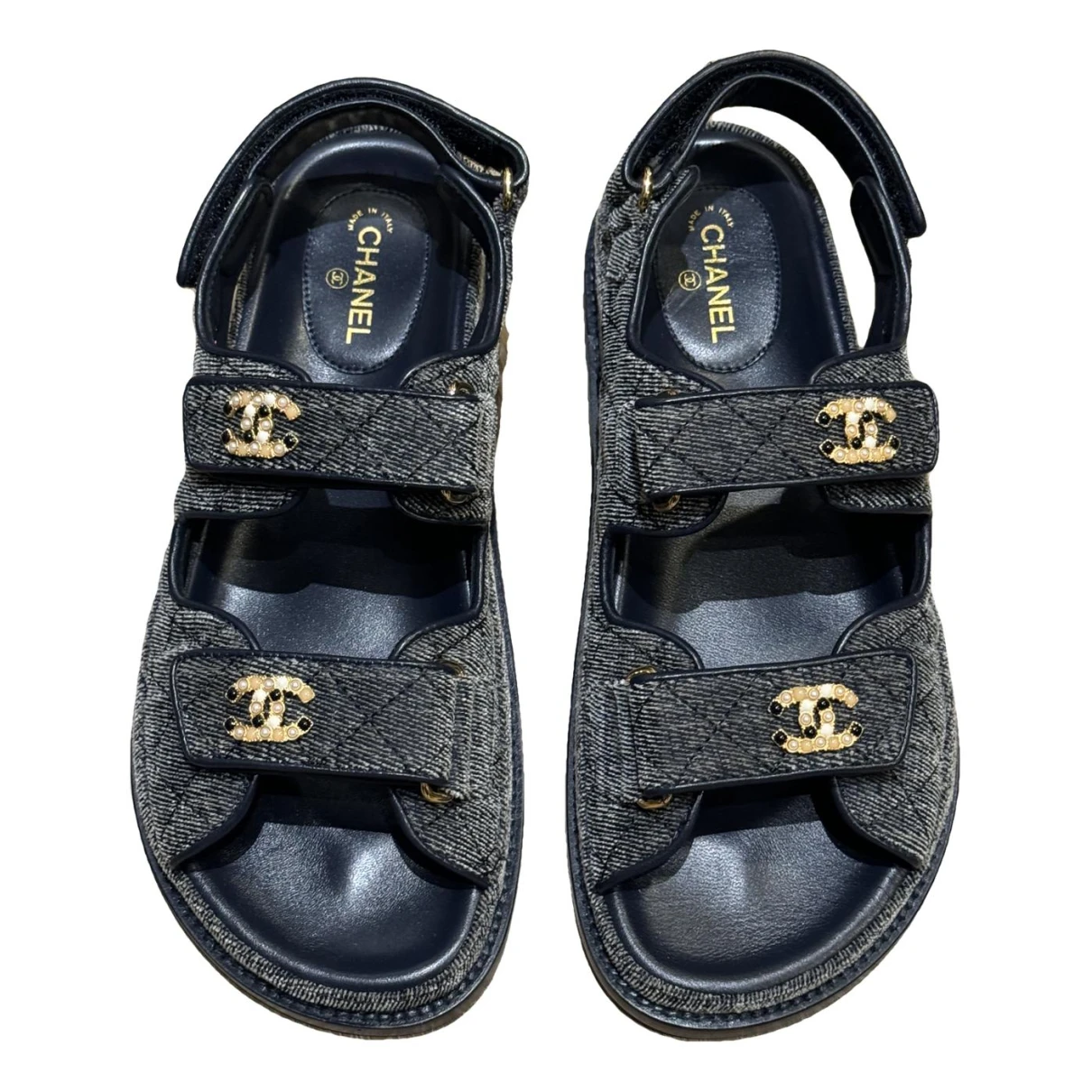 Pre-owned Chanel Dad Sandals Leather Sandal In Blue