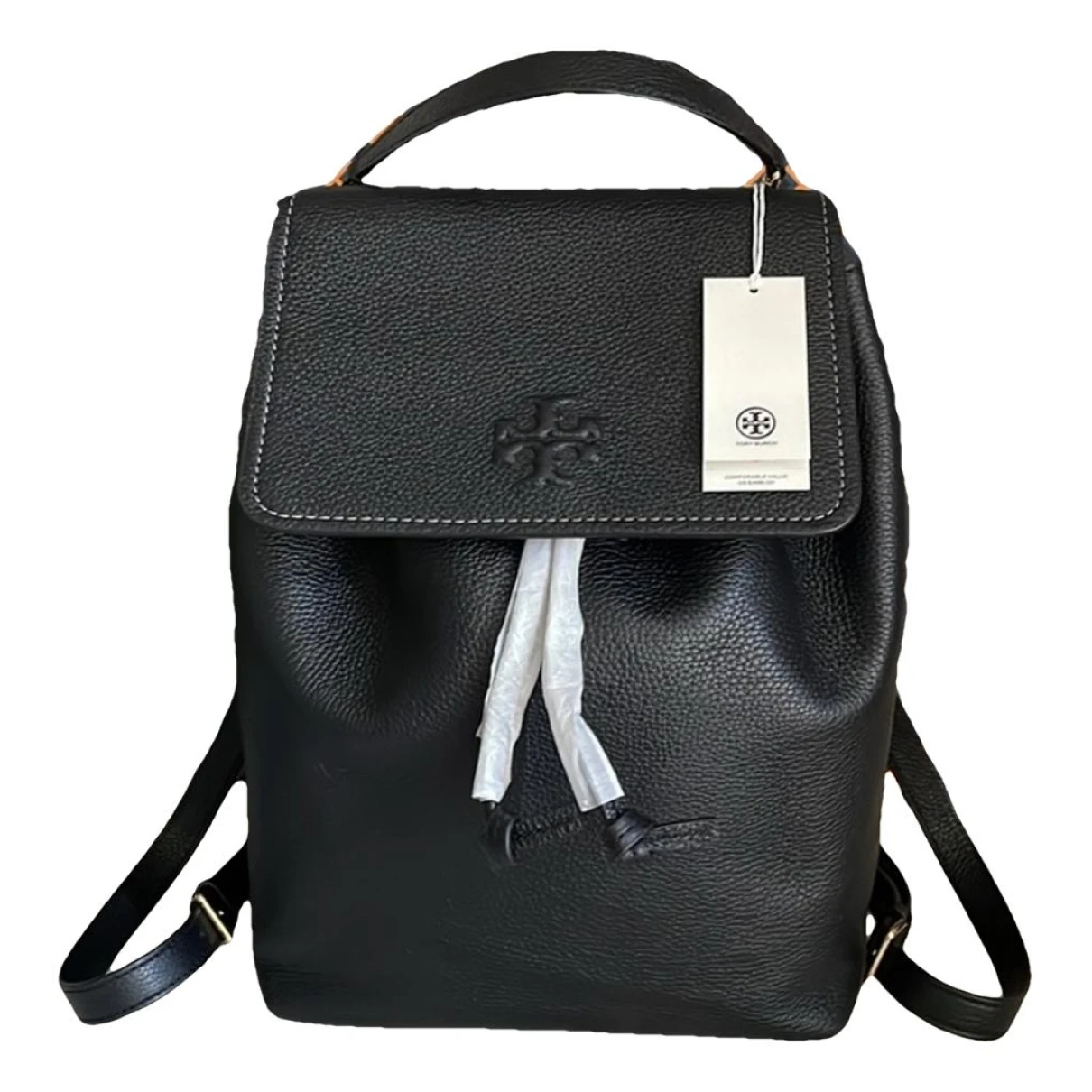 Pre-owned Tory Burch Leather Backpack In Black