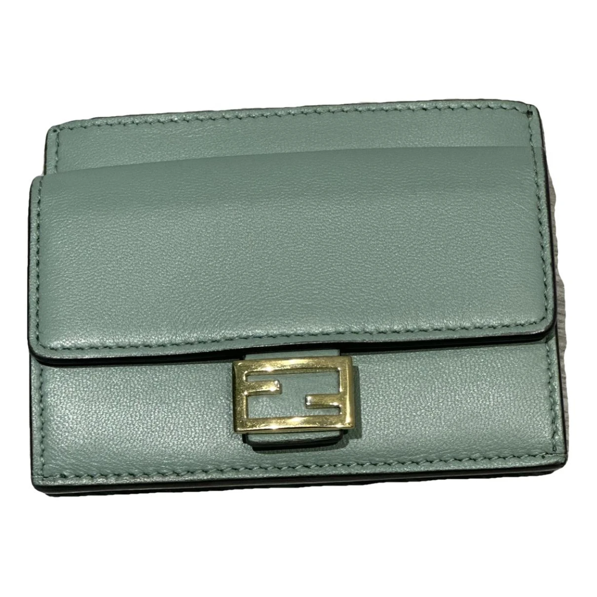 Pre-owned Fendi Baguette Leather Wallet In Turquoise