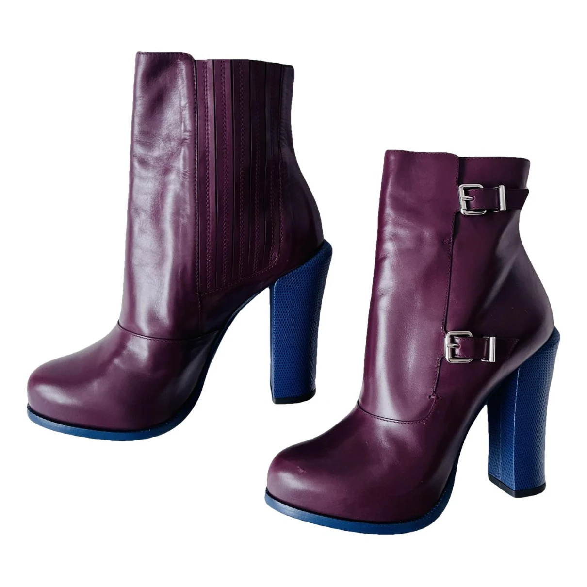 Pre-owned Fendi Leather Boots In Burgundy