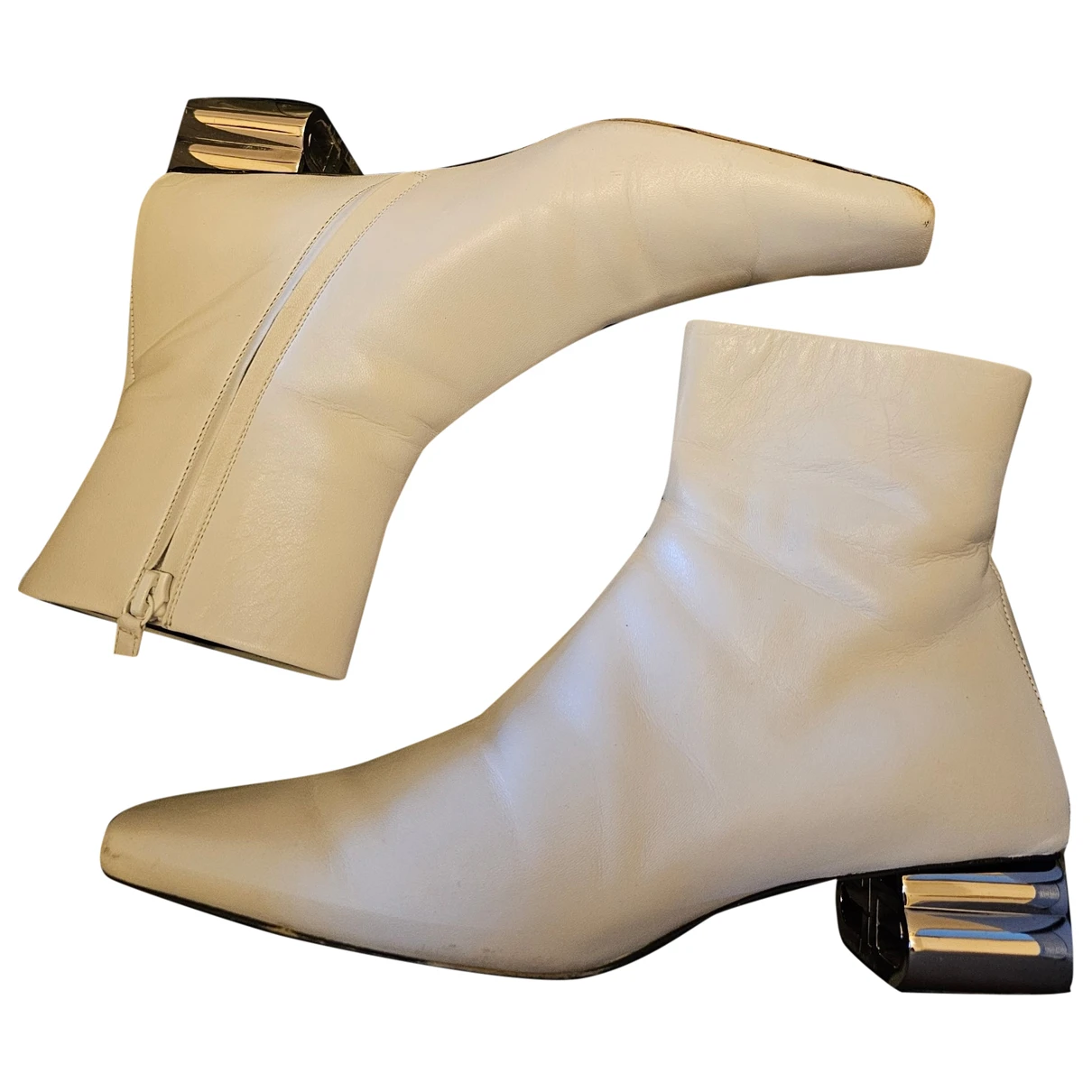 Pre-owned Balenciaga Quatro Leather Ankle Boots In White
