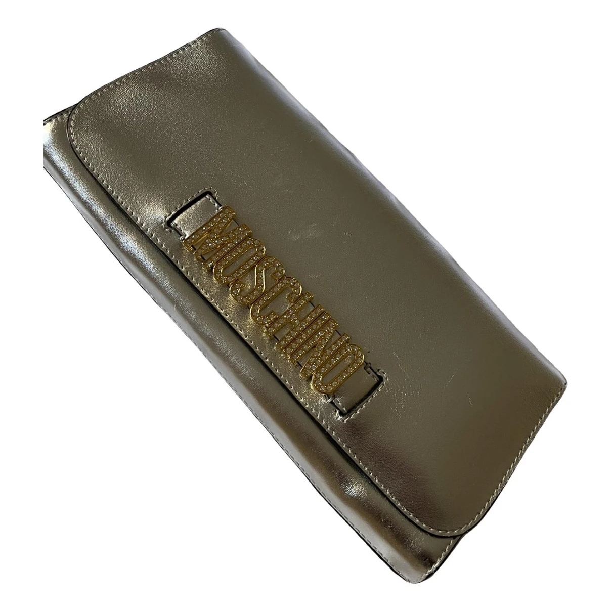 Pre-owned Moschino Leather Clutch Bag In Silver
