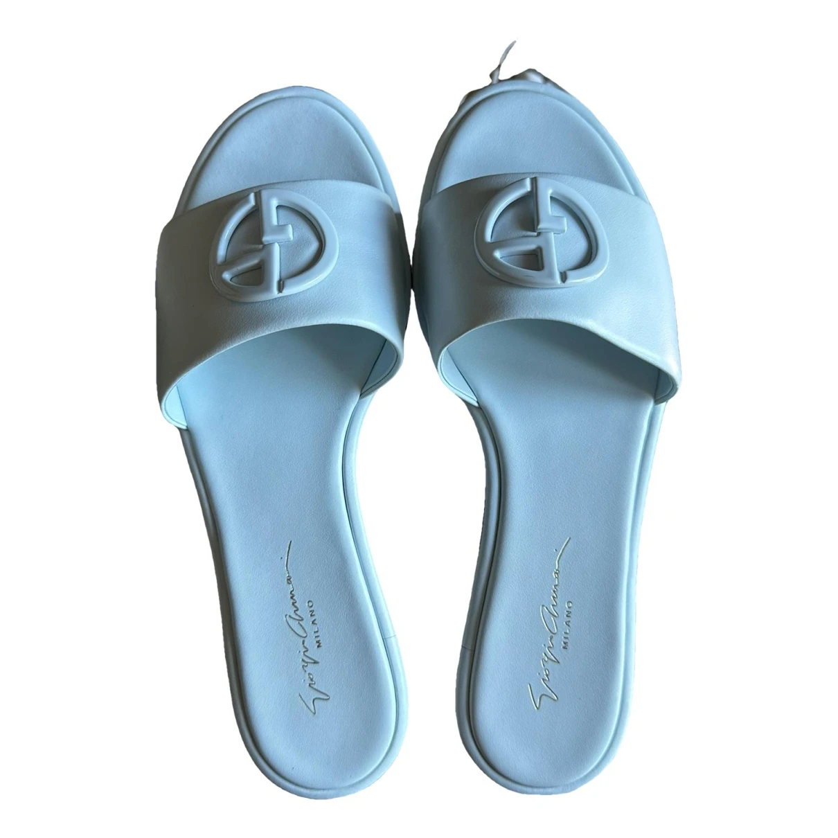 Pre-owned Giorgio Armani Leather Mules In Turquoise