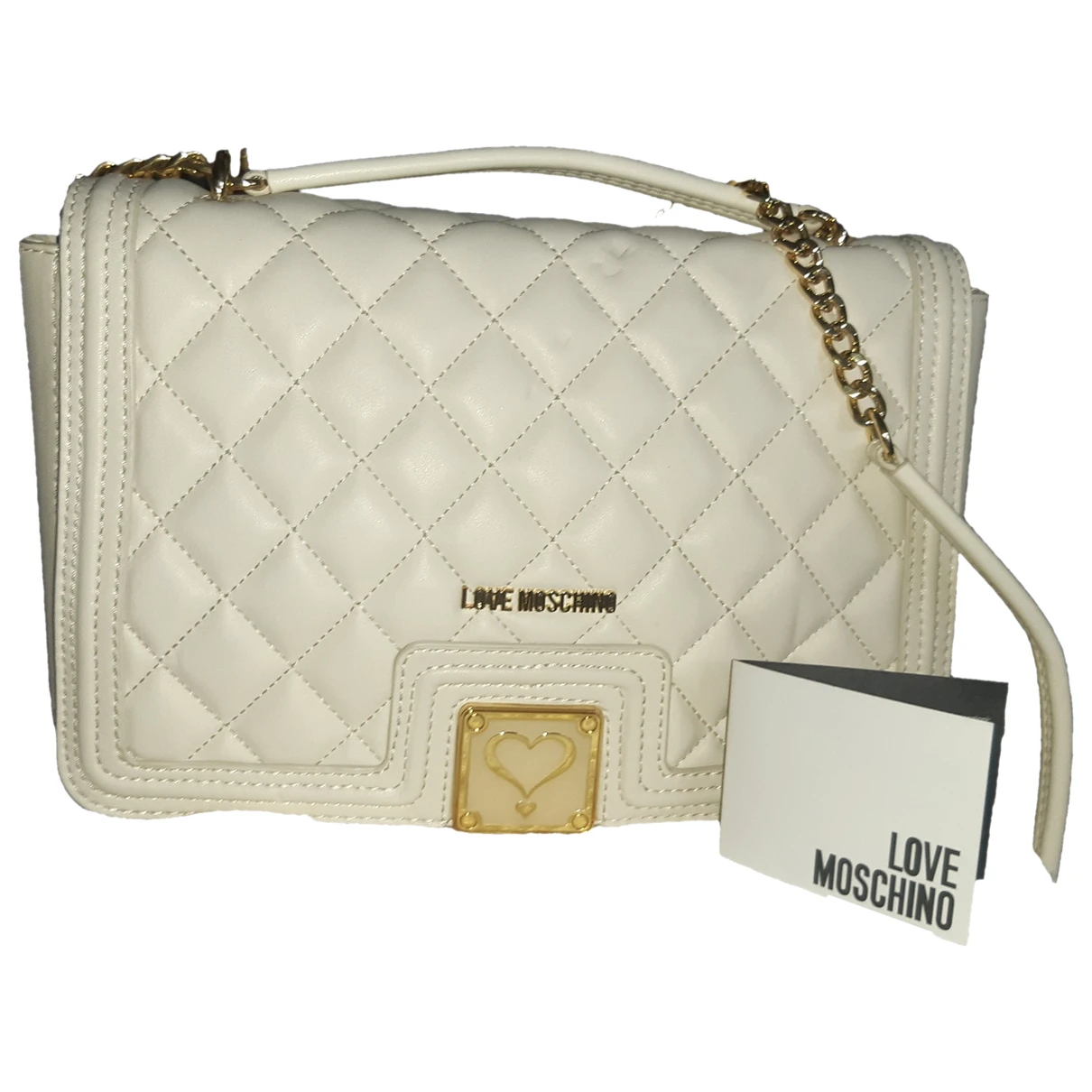 Pre-owned Moschino Love Vegan Leather Crossbody Bag In White