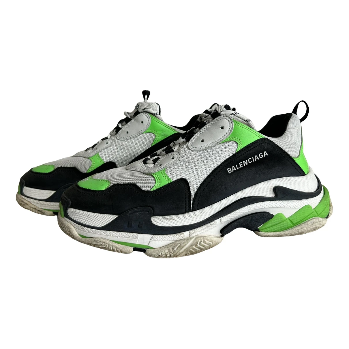 Pre-owned Balenciaga Triple S Leather Low Trainers In Black