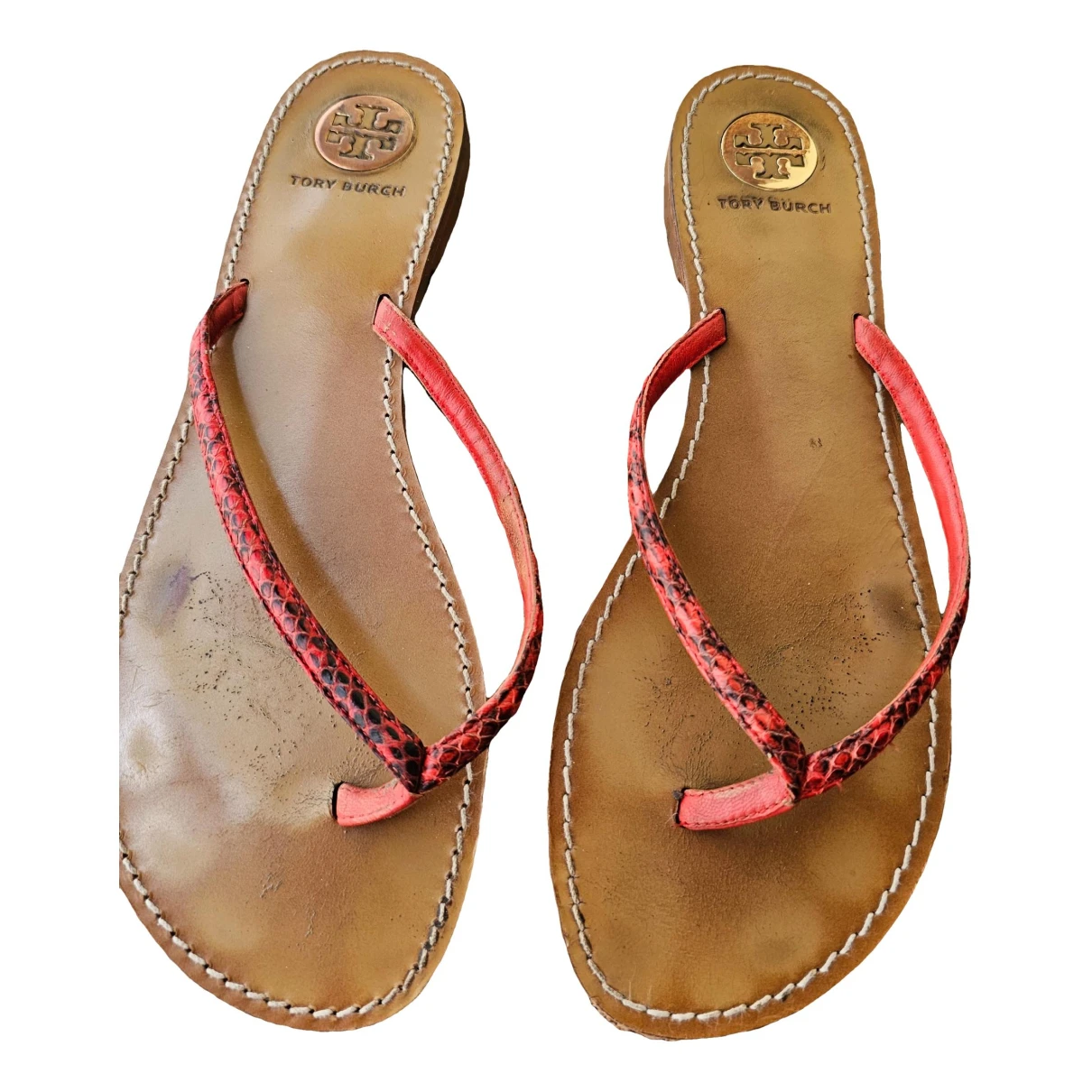 Pre-owned Tory Burch Leather Flip Flops In Pink