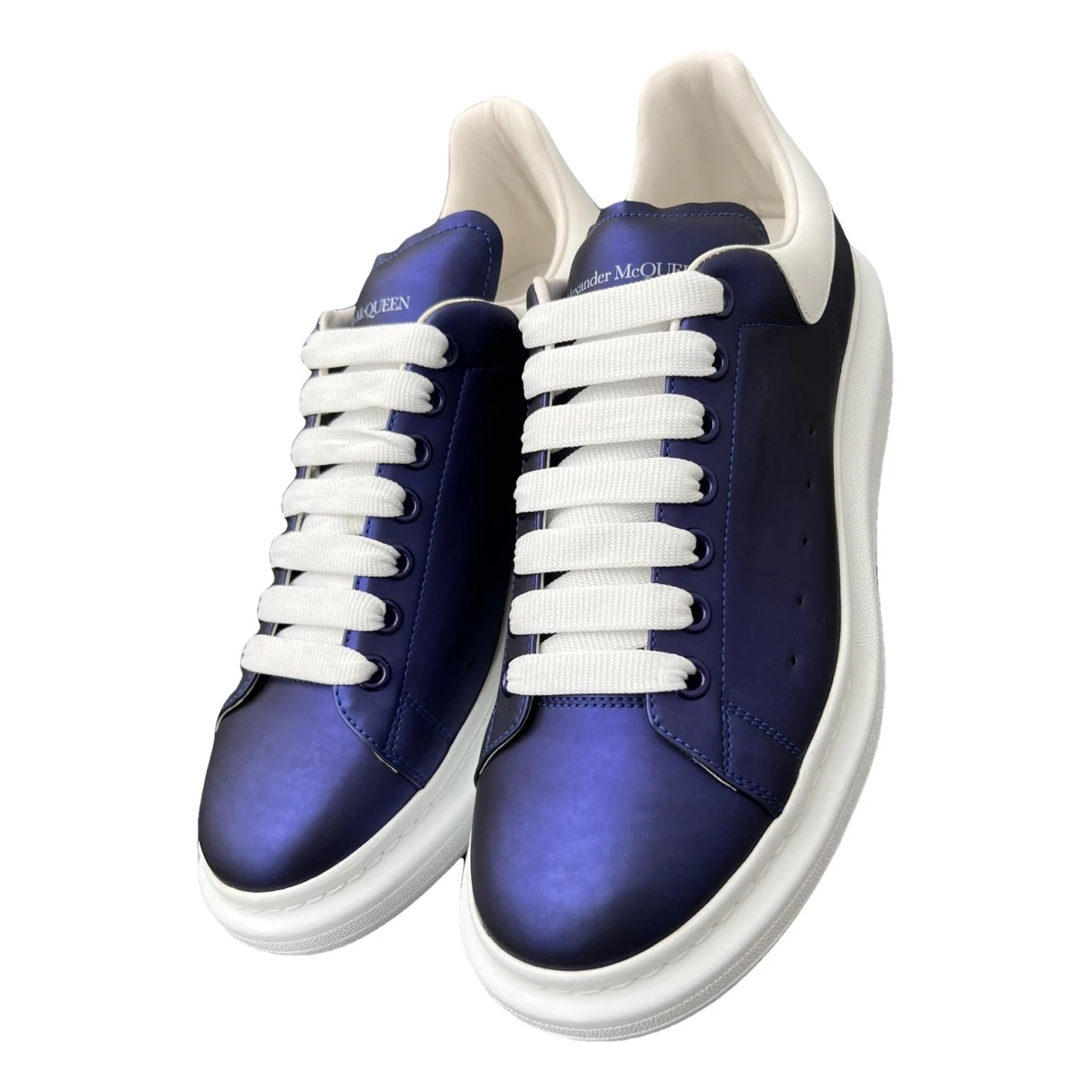 Pre-owned Alexander Mcqueen Oversize Leather Low Trainers In Blue