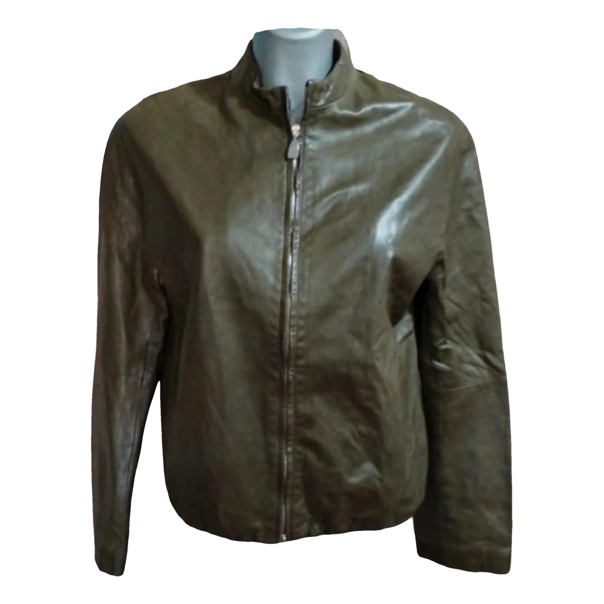 Pre-owned Max Mara Leather Biker Jacket In Green