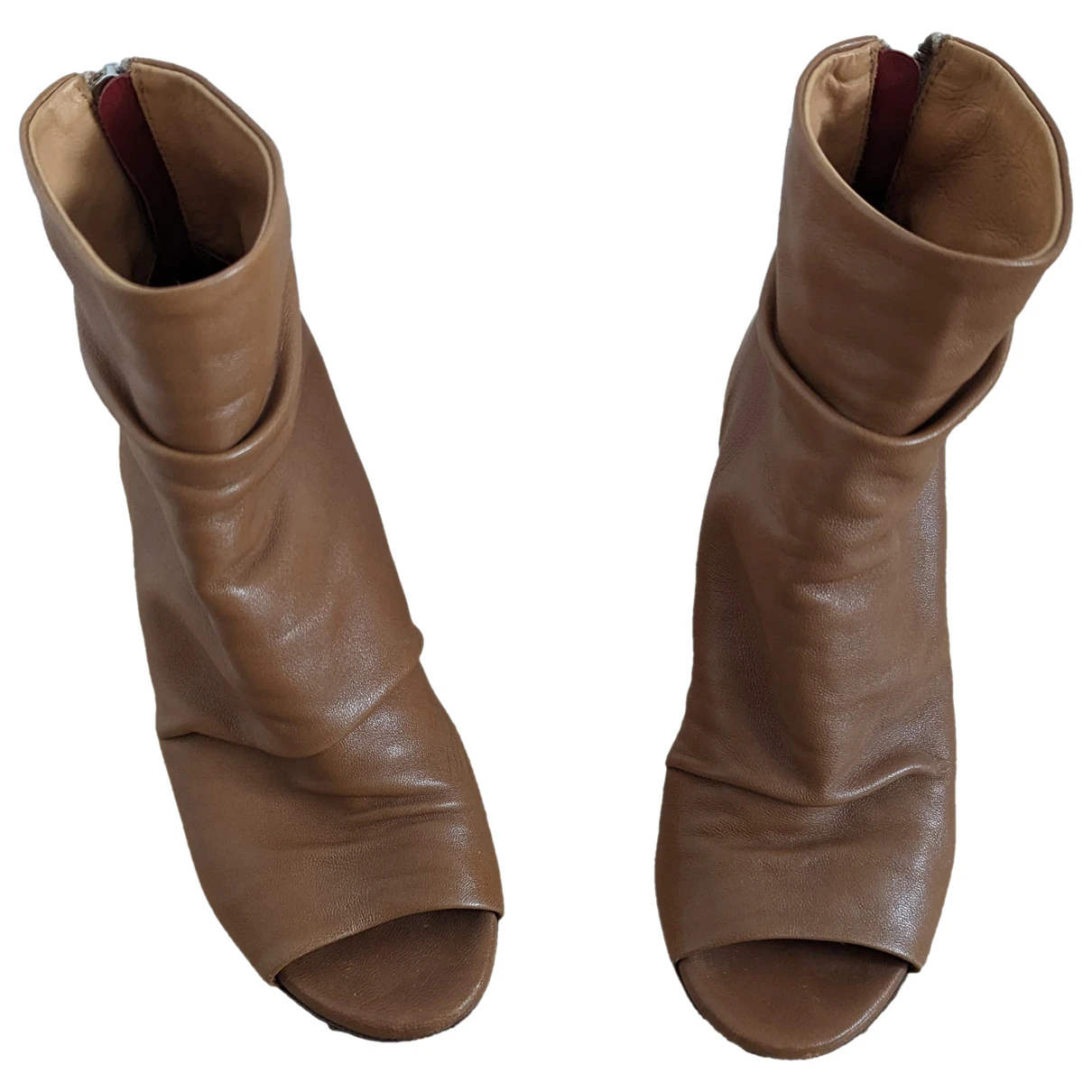 Pre-owned Halmanera Leather Open Toe Boots In Brown