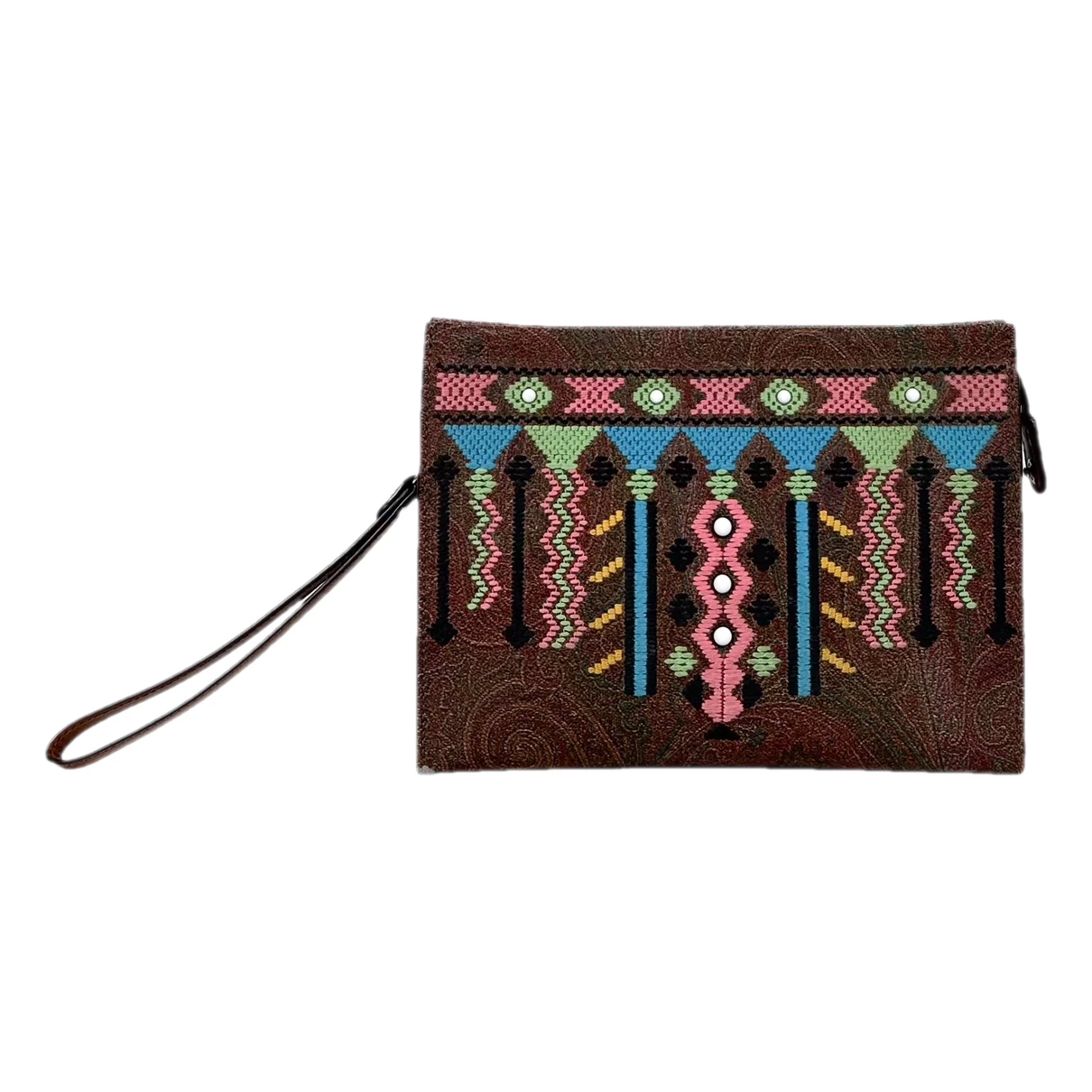 Pre-owned Etro Leather Clutch Bag In Burgundy