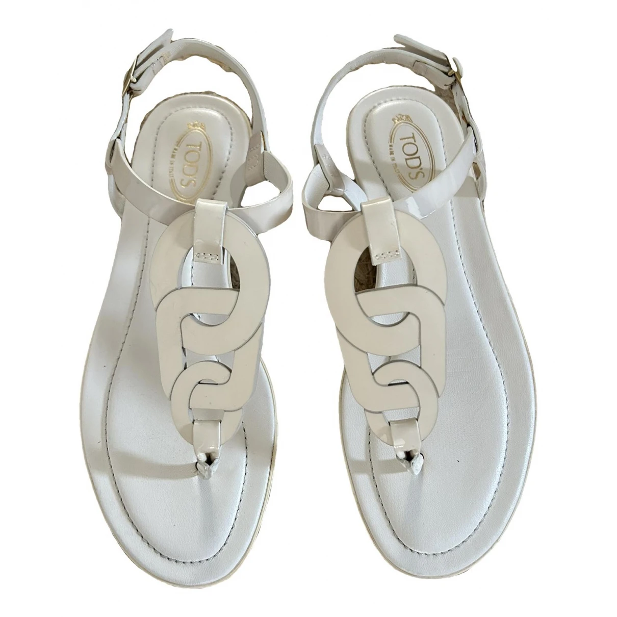 Pre-owned Tod's Patent Leather Sandals In White