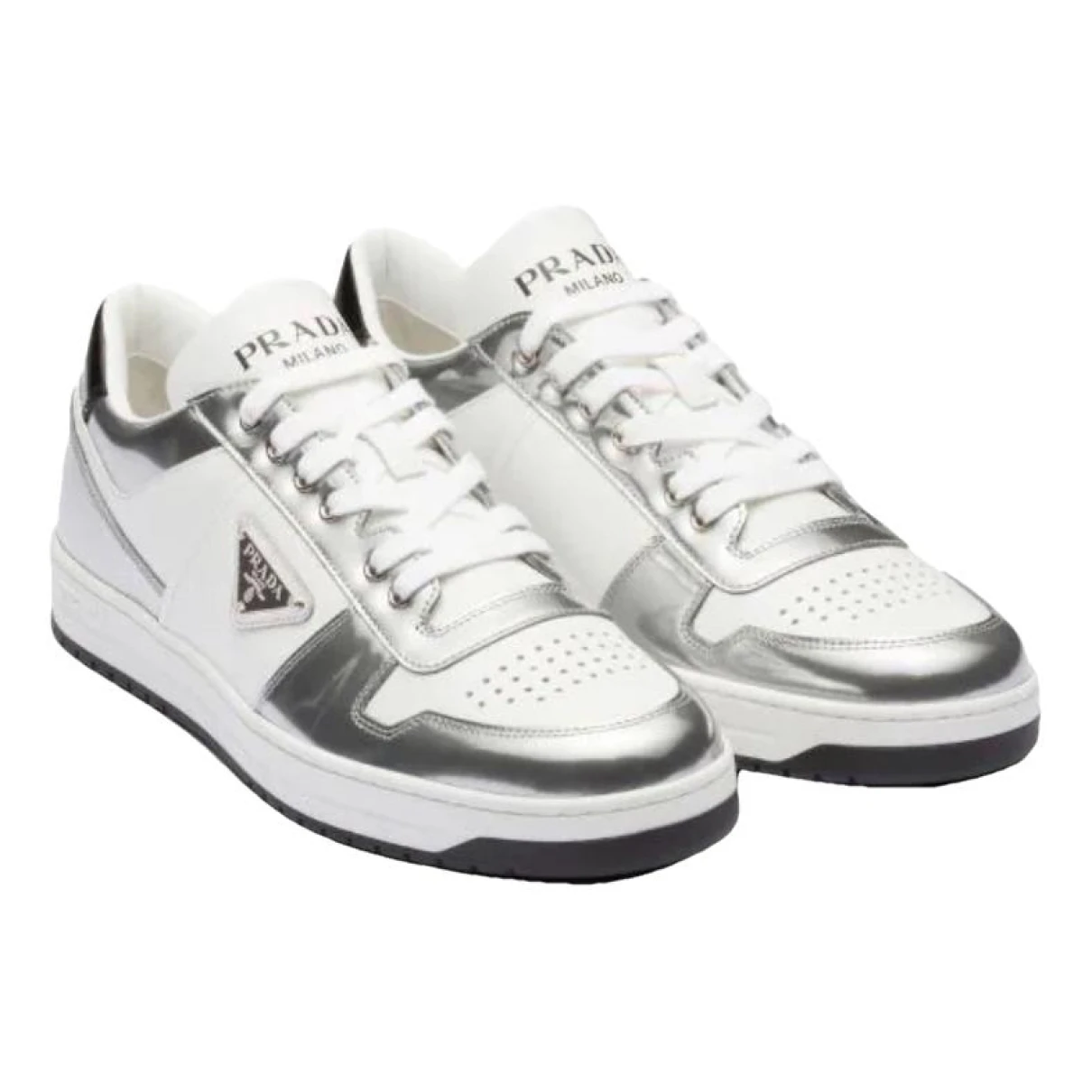 Pre-owned Prada Leather Low Trainers In Silver