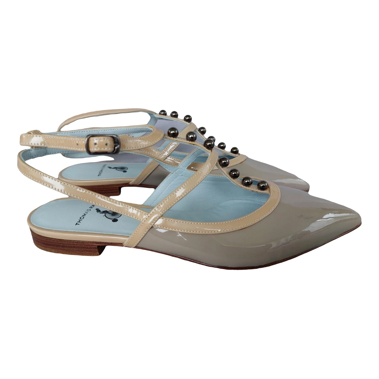 Pre-owned Thomas Rath Patent Leather Sandal In Beige