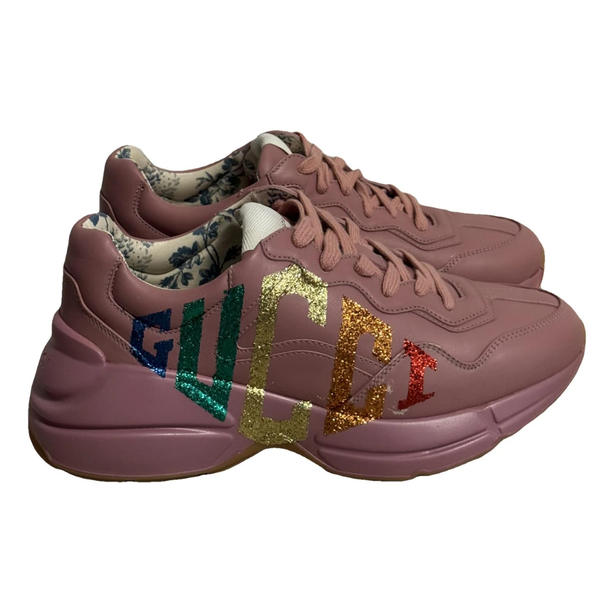 Pre-owned Gucci Rhyton Leather Trainers In Pink