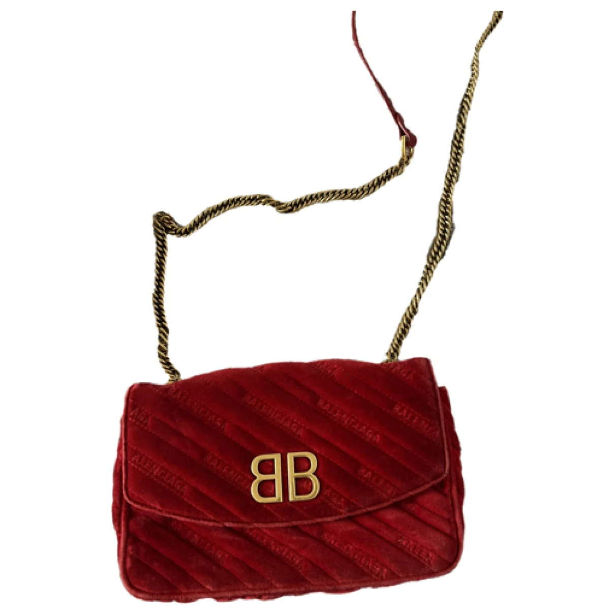 Pre-owned Balenciaga Bb Chain Velvet Crossbody Bag In Red