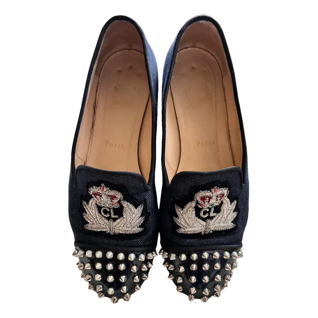 Pre-owned Christian Louboutin Cloth Flats In Navy