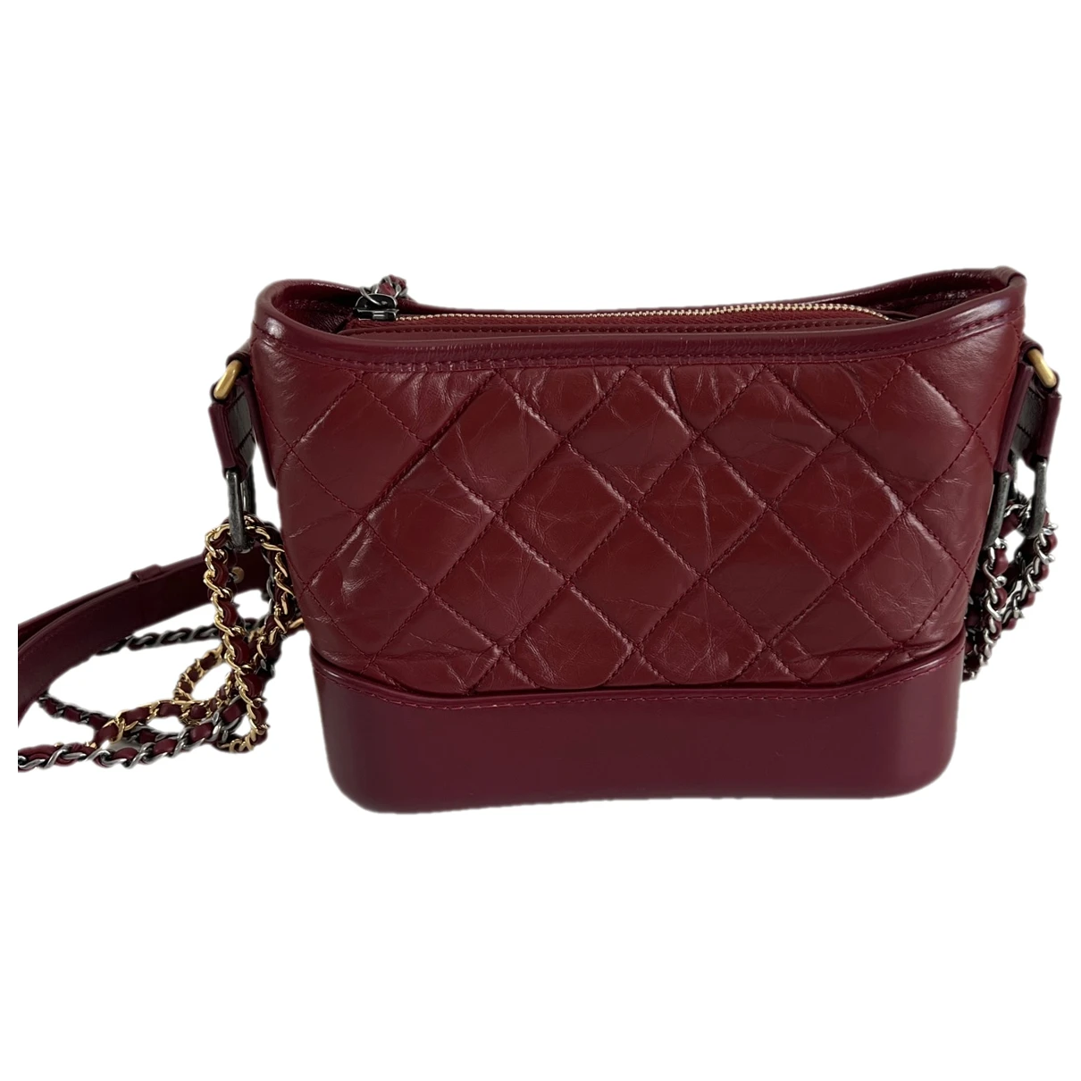 Pre-owned Chanel Gabrielle Leather Crossbody Bag In Burgundy
