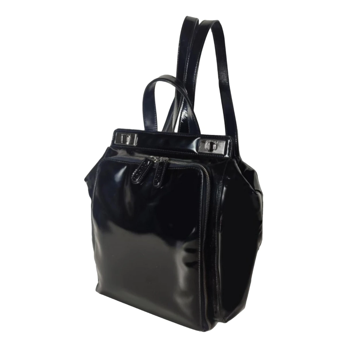 Pre-owned Gucci Patent Leather Backpack In Black