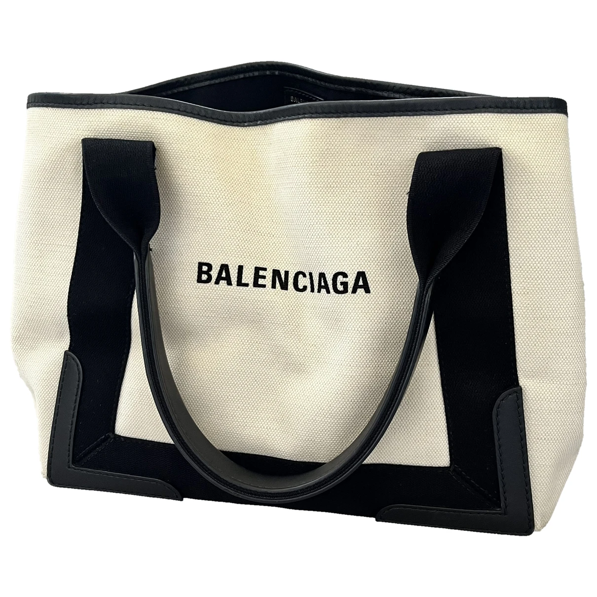 Pre-owned Balenciaga Navy Cabas Tote In White