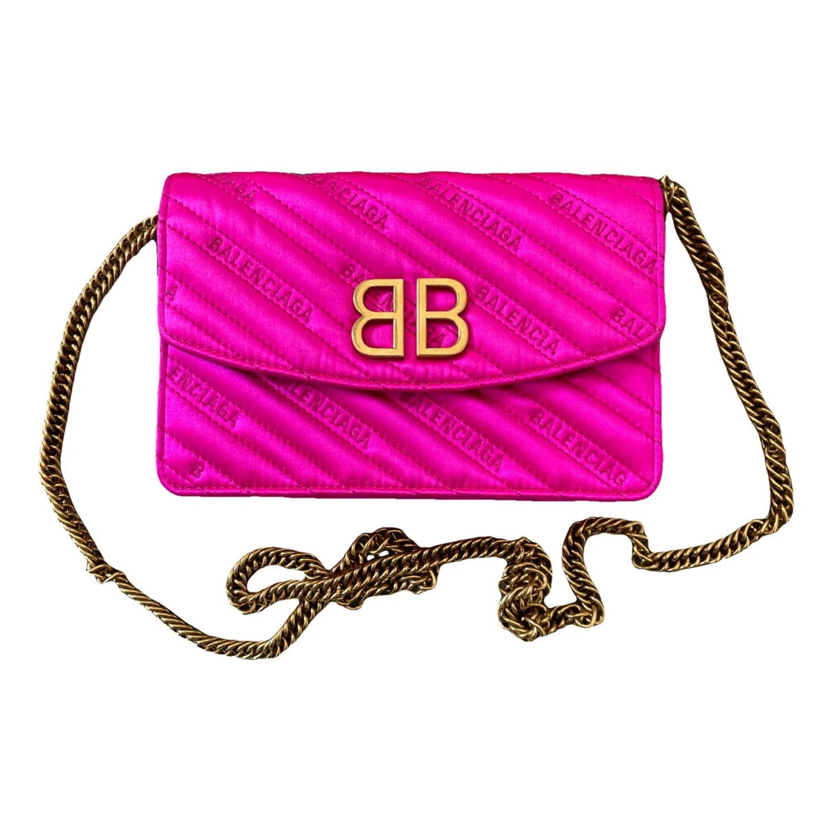 Pre-owned Balenciaga Bb Chain Silk Crossbody Bag In Pink