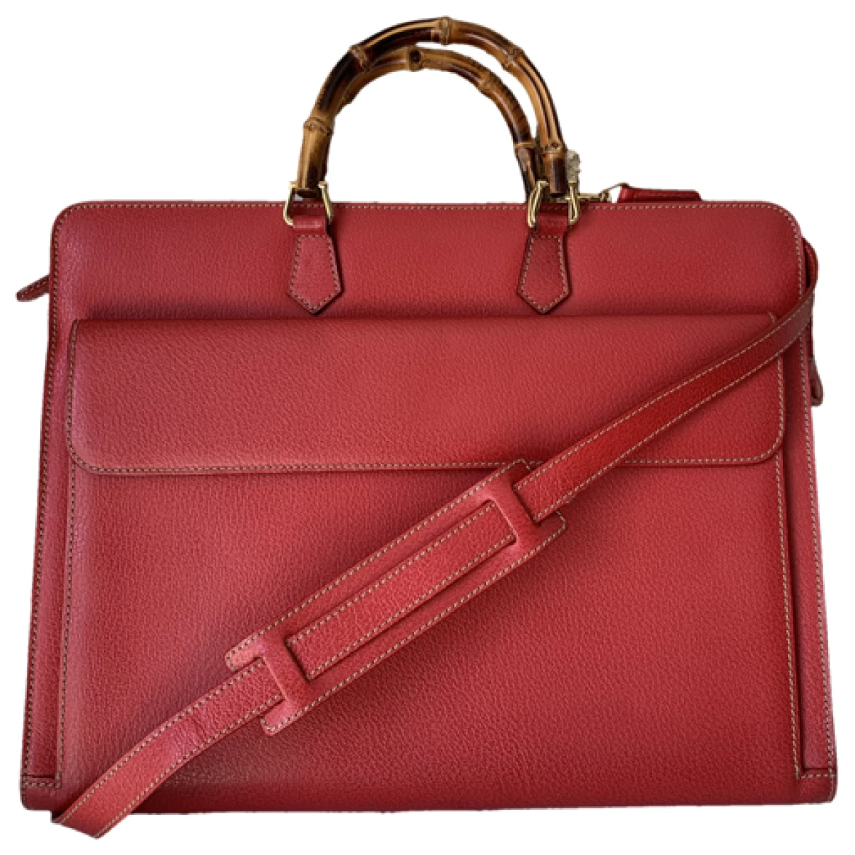 Pre-owned Gucci Diana Bamboo Leather Tote In Red