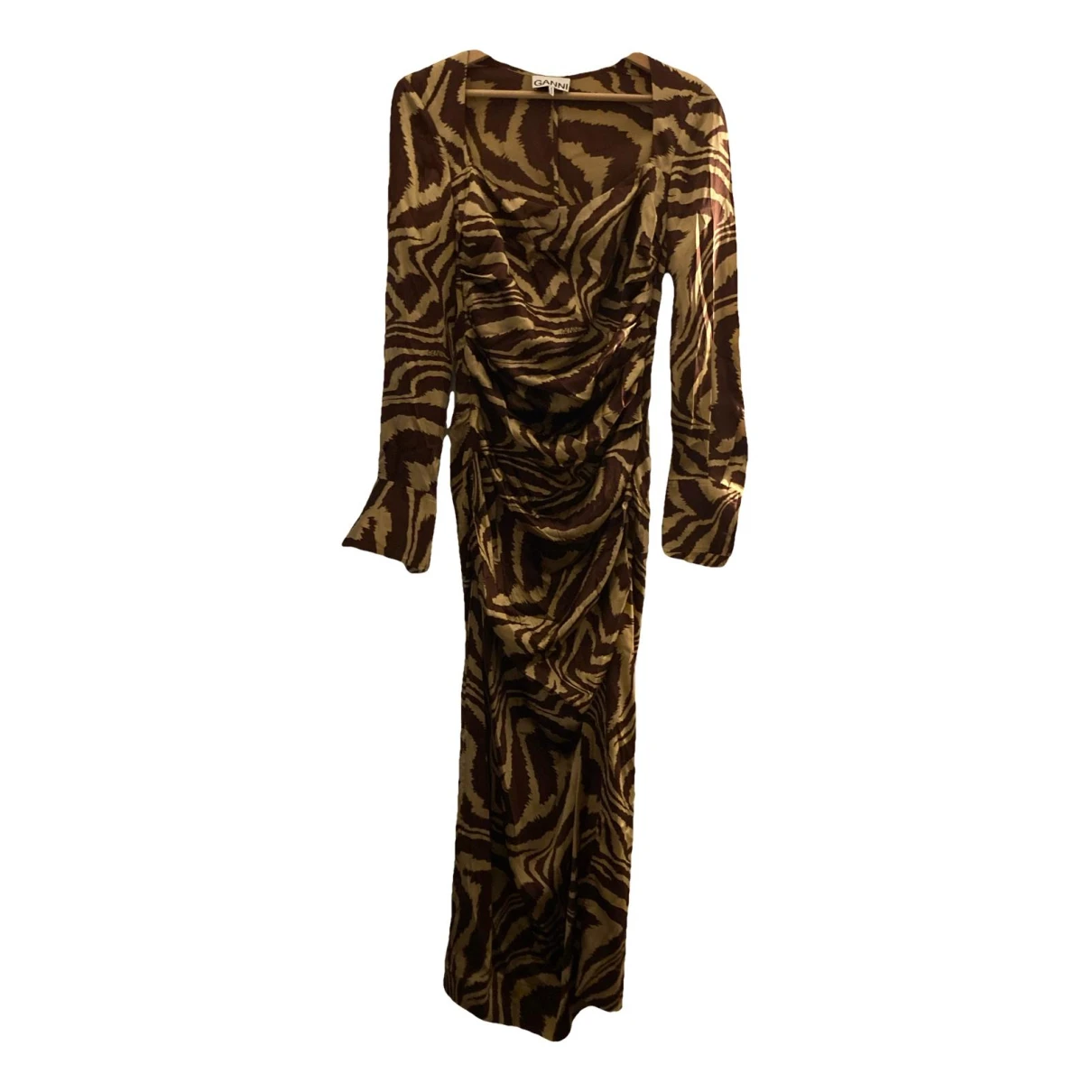 Pre-owned Ganni Silk Dress In Gold